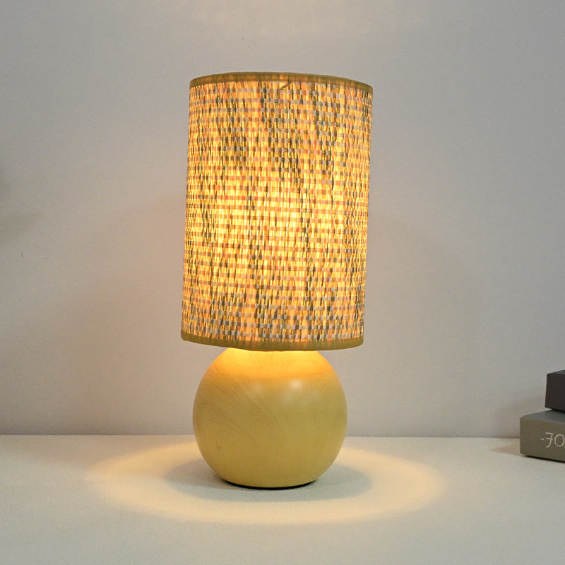Runder Holzbasis Gewebter Rattan Schirm Tischlampe
