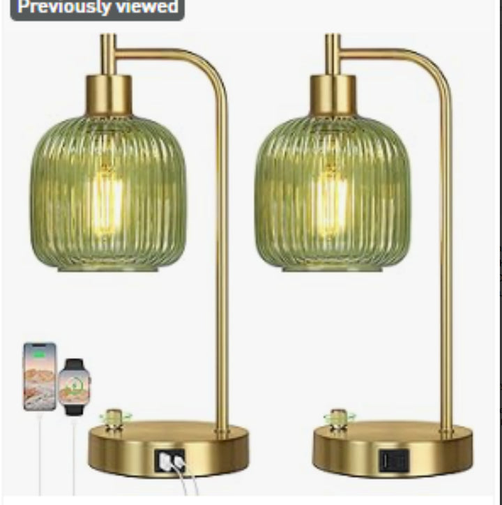 Moderne Glas-Tischlampe mit USB-Ladeanschluss