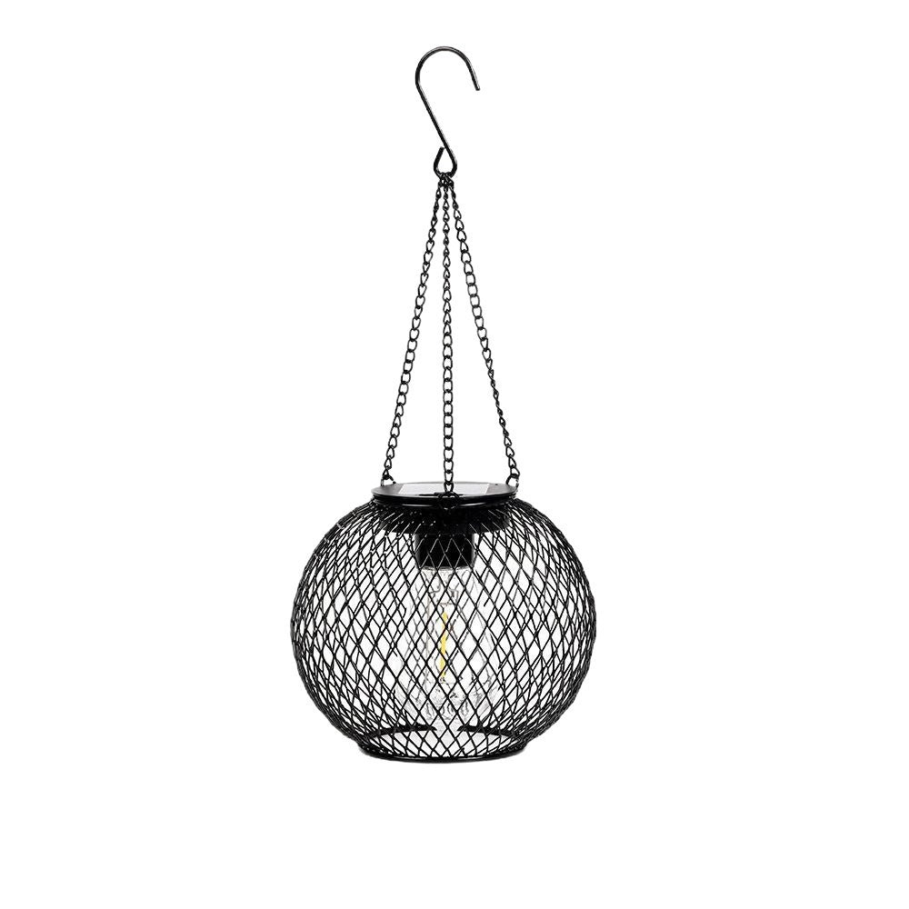 Outdoor Solar Hängeleuchten aus Metallkäfig mit warmem LED-Kerzenlicht