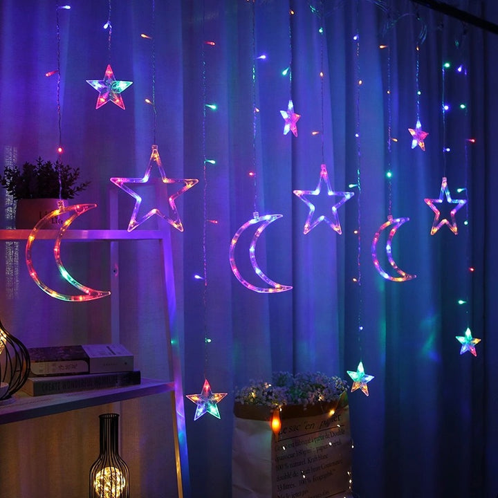 LED Acryl Hängende Weihnachtsvorhang Lichterset mit Rentier Baum Glocke und Stern Ornamenten
