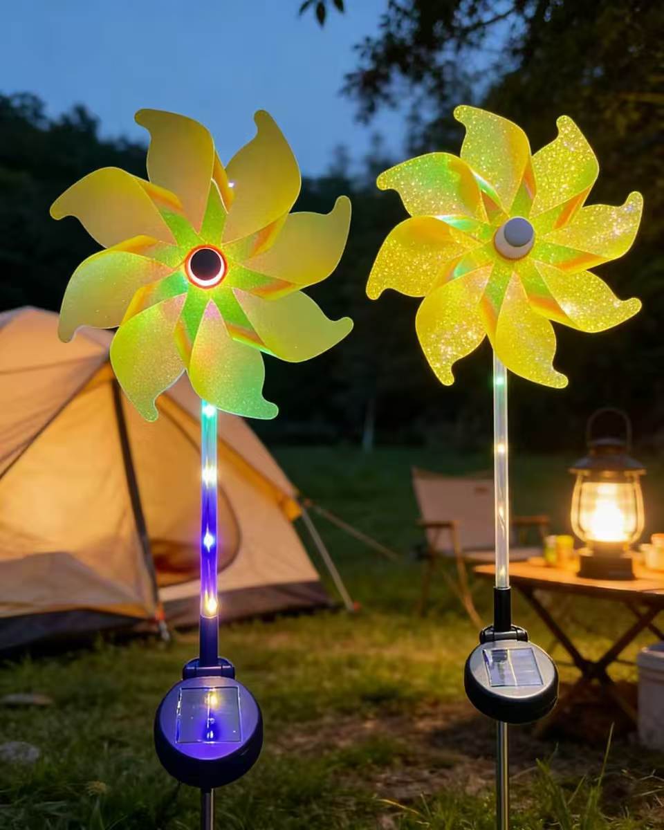 Solarbetriebene LED irideszierende Blumen-Windmühle Gartenstecker