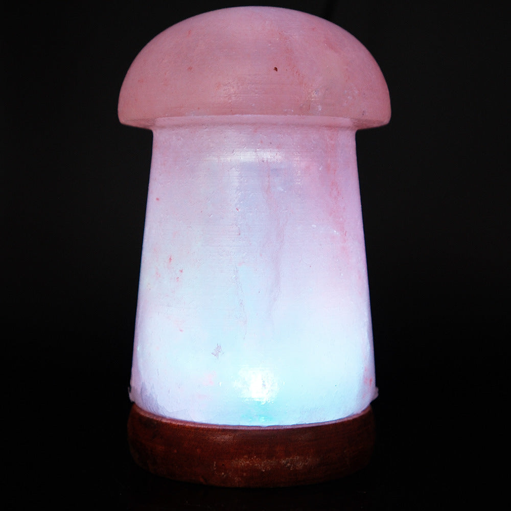 Himalayan Saltkristall-Sphärenlampe mit farbwechselnder LED und natürlicher Holzbasis