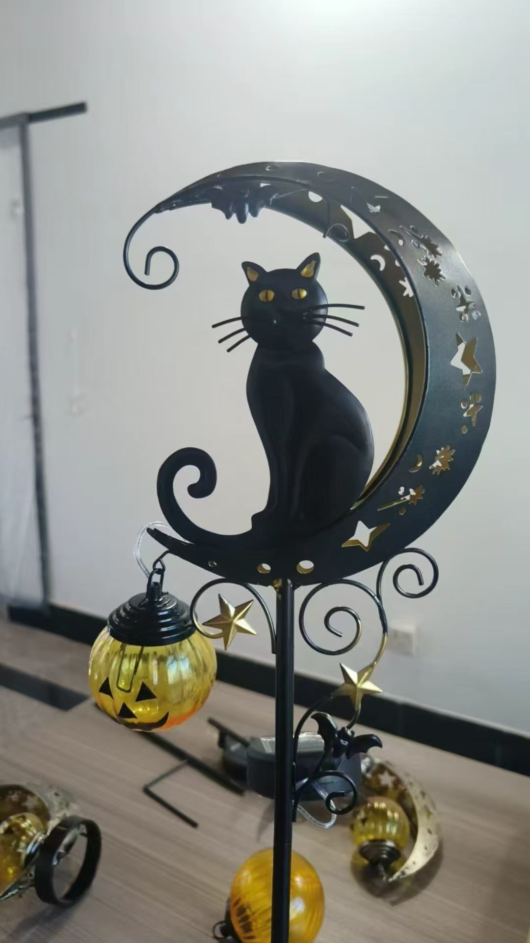 Halloween Halbmond Katze Solar Gartenlaterne