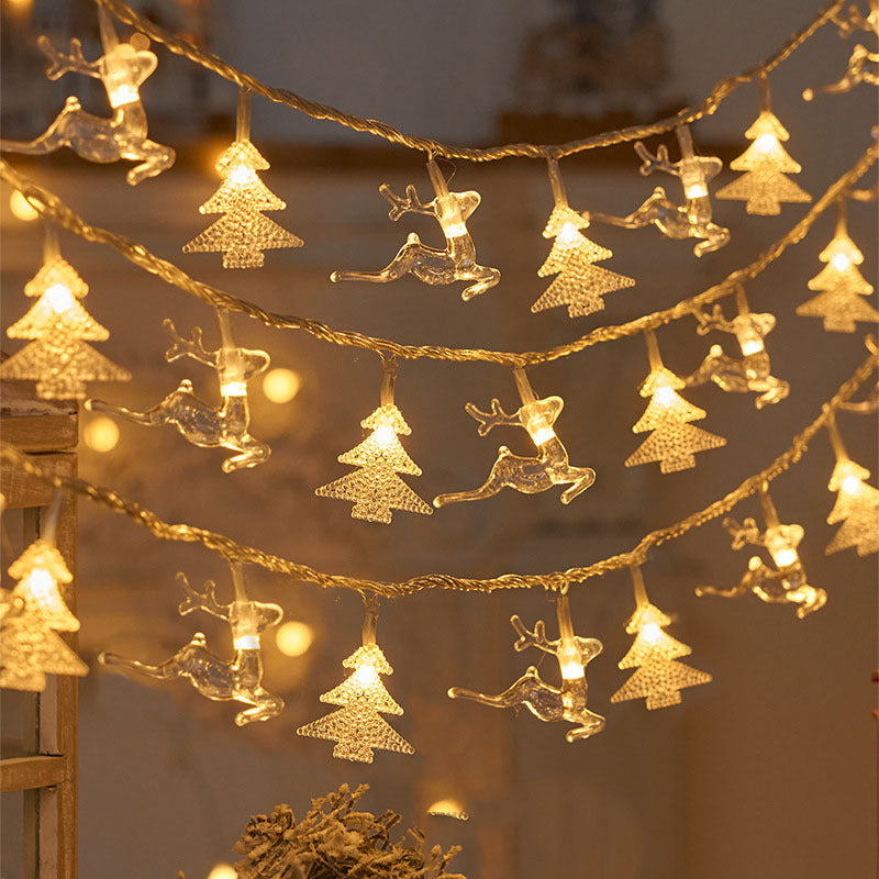 Weihnachtsbaum und Schneeflocken LED Lichterkette Batterie-betriebene Acryl Ornament Girlande