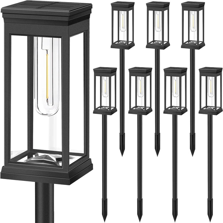 Outdoor-Wasserdicht Vintage-Glas-Postlaterne mit LED-Filament-Glühbirne und Erdspike