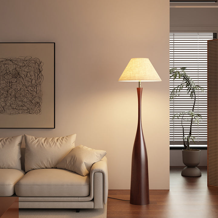 Elegante skulpturale Stehlampe aus Holz