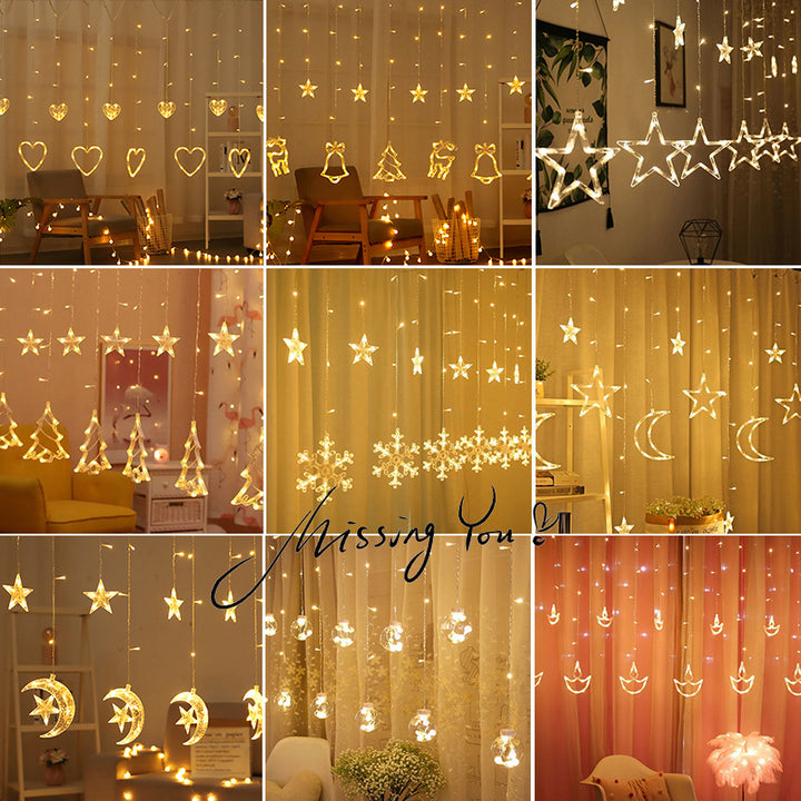 LED Acryl Hängende Weihnachtsvorhang Lichterset mit Rentier Baum Glocke und Stern Ornamenten