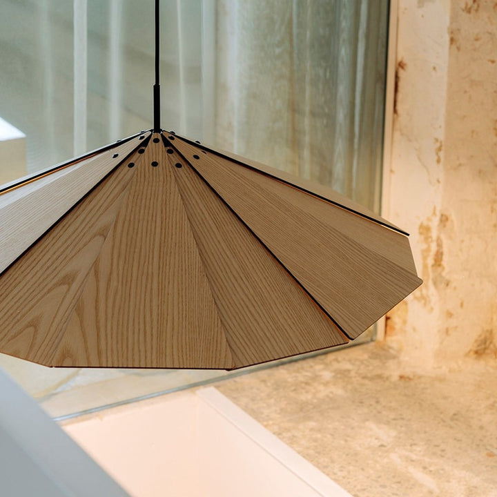 Moderne geometrische Holzpendelleuchte