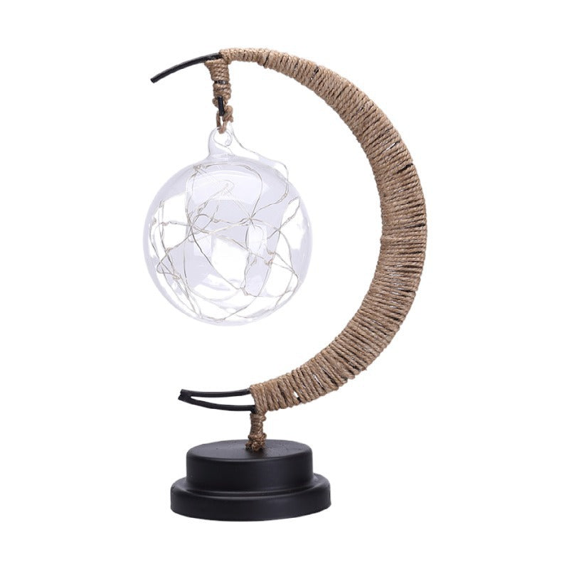 Dekorative Glas-Apfel-LED-Tischlampe mit Mondform-Seilumwickelständer