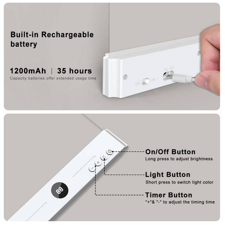 Edge-Lit Acryl Schminkspiegel Paneel mit Digitaler Timer und USB-C Aufladbare LED Basis