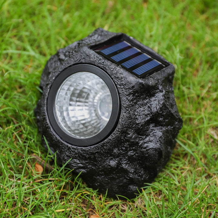 Solarbetriebene LED-Faux-Stein-Gartenstrahler mit integriertem Solarpanel und wetterfestem strukturiertem Harzgehäuse
