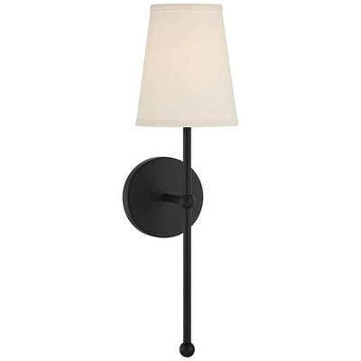 Metallische vertikale Wandlampe mit konisch gestaltetem Stoffschirm