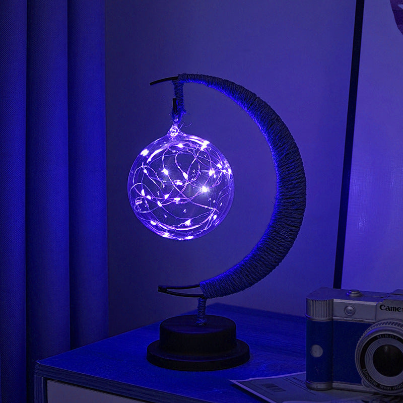 Dekorative Glas-Apfel-LED-Tischlampe mit Mondform-Seilumwickelständer