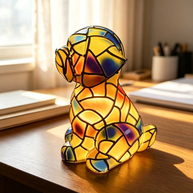 Buntglas Mosaik Welpen Nachttischlampe