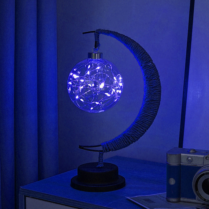 Dekorative Glas-Apfel-LED-Tischlampe mit Mondform-Seilumwickelständer
