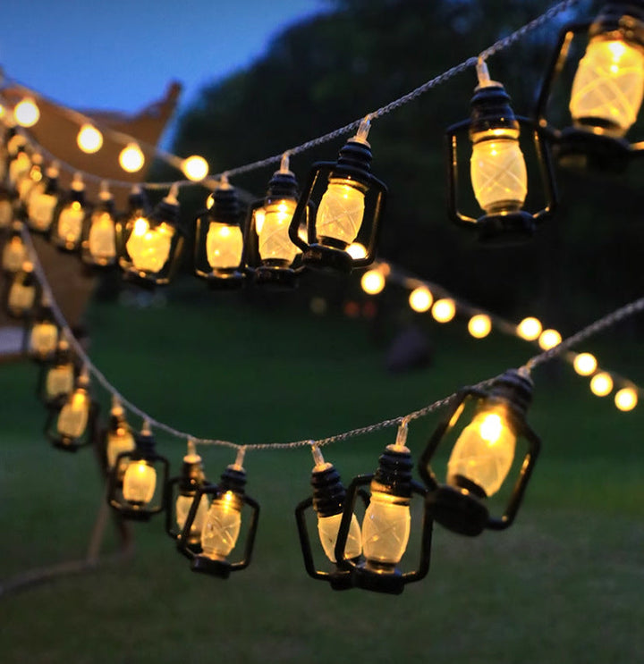 Warme Weiße Stern- und Kugel-LED-Lichterkette mit Batteriepack und wetterfesten Glühbirnen