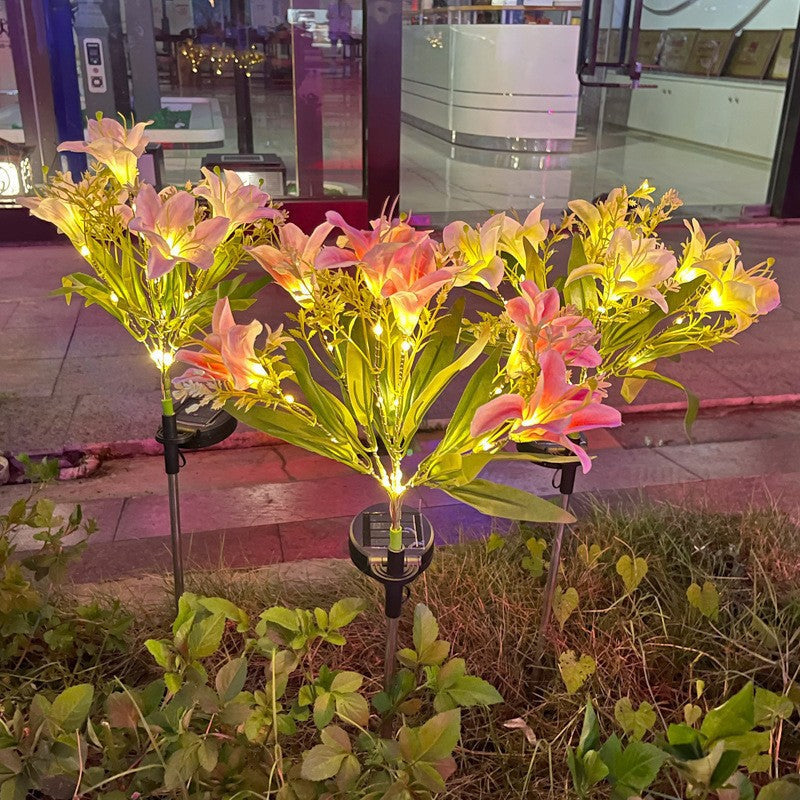 Solar LED Lily Gartenstecker Licht mit integrierter Feenlichterkette und lebensechten Seidenblättern