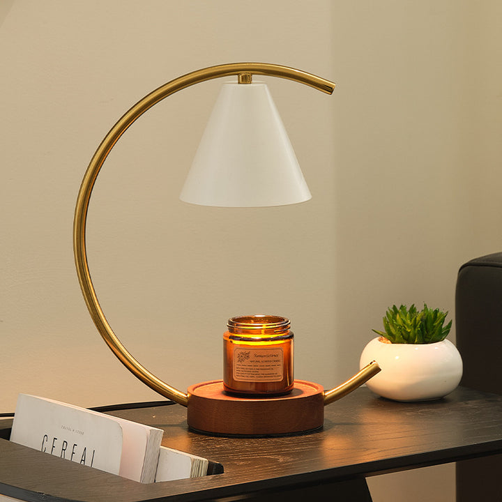 Crescent Arc Tischlampe mit Lederbesatzsockel