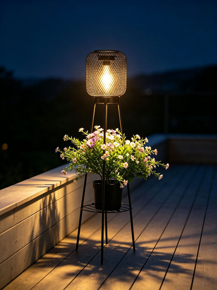 Outdoor Solar Lantern Planterständer mit Netzschatten und Drei bein Basis
