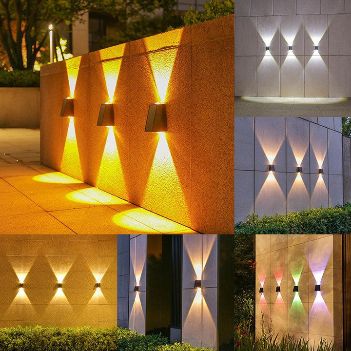 Abgewinkelte bi-direktionale Solar-LED-Wandleuchte-Downlight mit integriertem Photovoltaikpanel und Prismenlinse