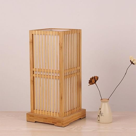 Tatami Japanische Nachttischlampe mit Holz-Bambusschirm