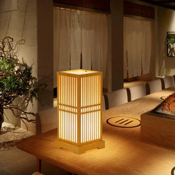 Tatami Japanische Nachttischlampe mit Holz-Bambusschirm
