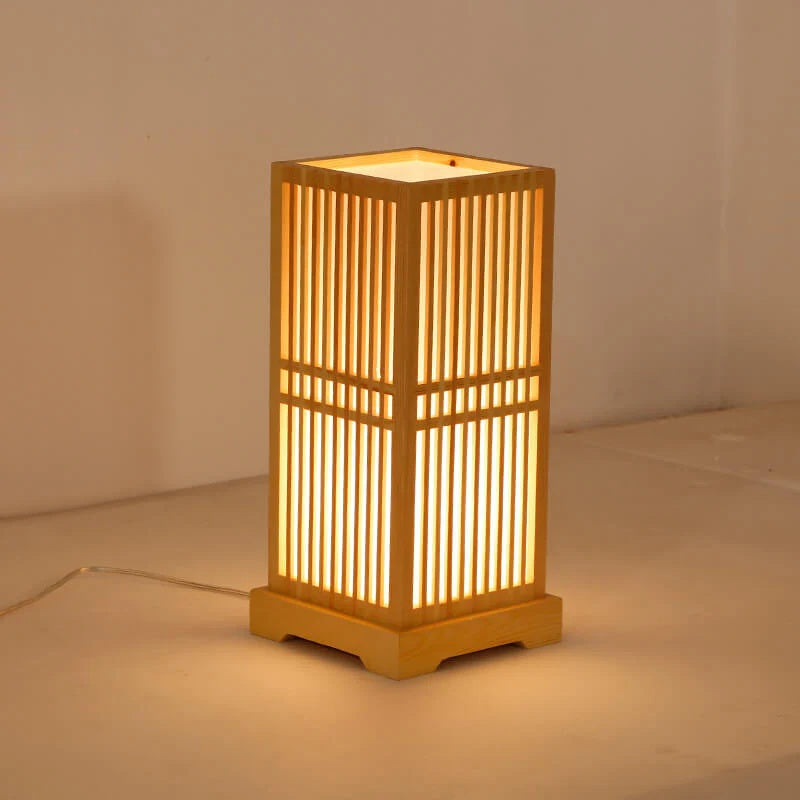 Tatami Japanische Nachttischlampe mit Holz-Bambusschirm