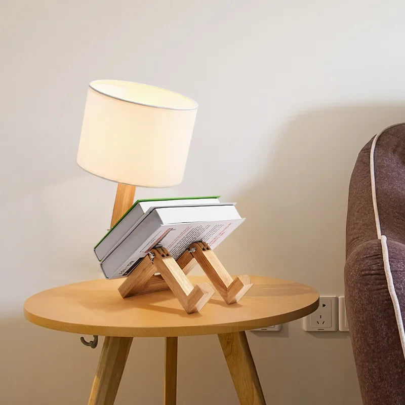 Holztischlampe mit Buchhalter - RutanFlex