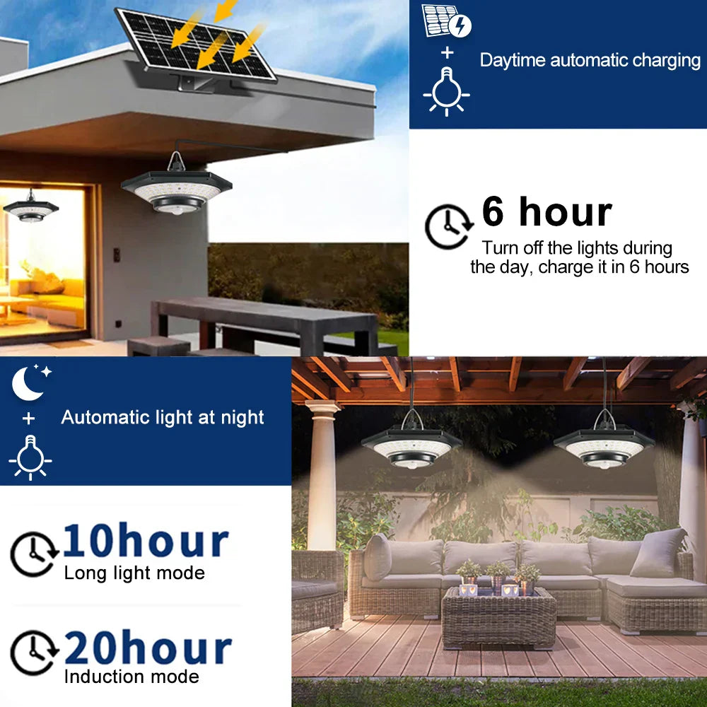 228 LED Solar Deckenleuchte | 360° Lichtwinkel | Mit Fernbedienung & Bewegungsmelder | 4400mAh Batterie