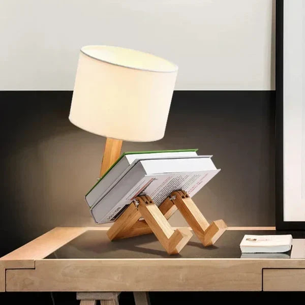 Holztischlampe mit Buchhalter - RutanFlex