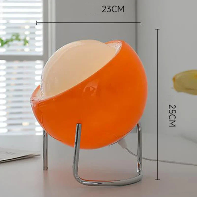 Aurivio Tischlampe | Glas & Edelstahl | Retro-Nordic Design | LED Nachtlicht Beige/Orange | Ø21×H25 cm