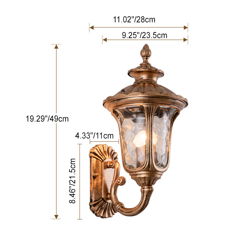 Traditionelle europäische wasserdichte kastellförmige Aluminium-Glas 1-Licht Außenwand sconce Lampe für Garten