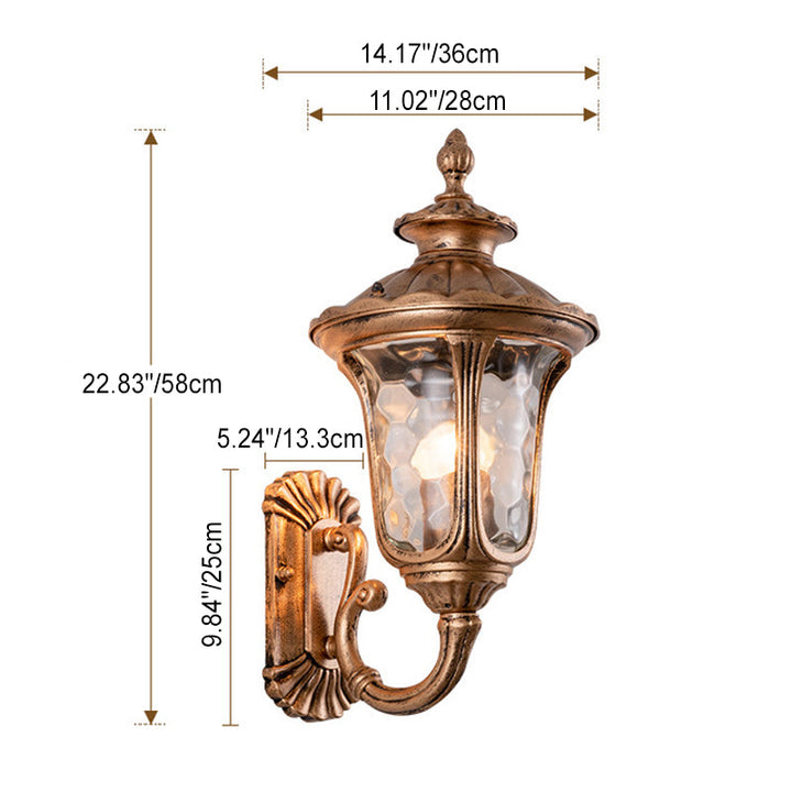 Traditionelle europäische wasserdichte kastellförmige Aluminium-Glas 1-Licht Außenwand sconce Lampe für Garten