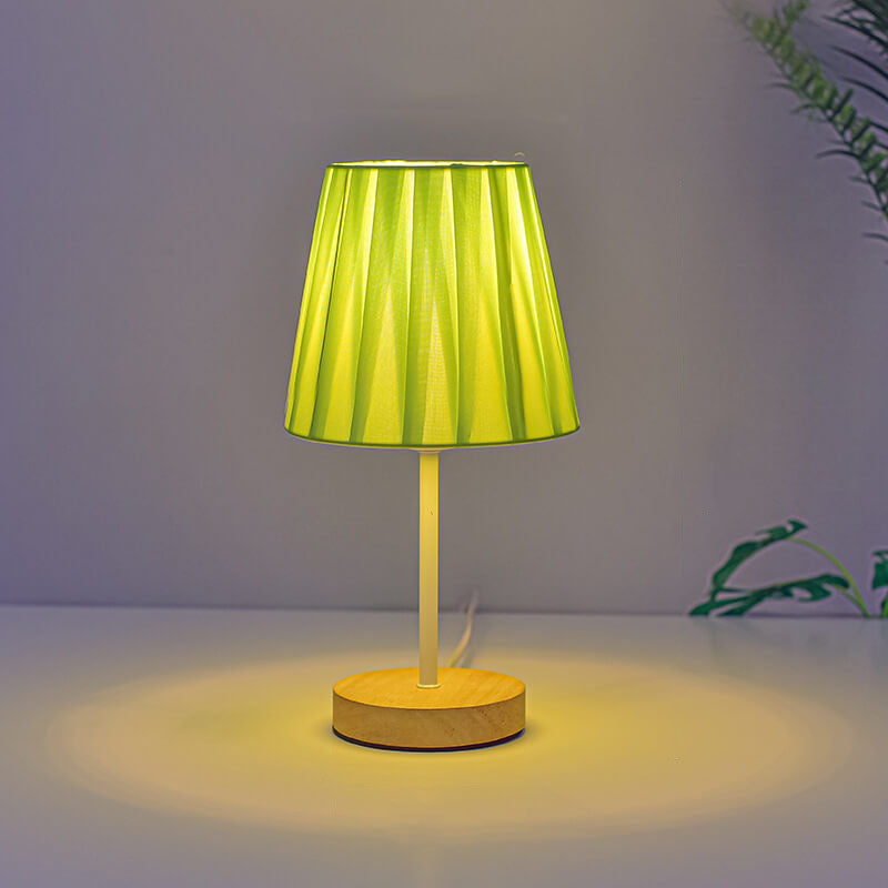 Nordic Vintage Stoffkegel Massivholz LED Tischlampe