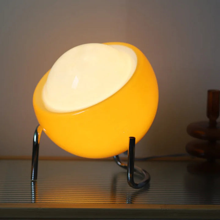 Aurivio Tischlampe | Glas & Edelstahl | Retro-Nordic Design | LED Nachtlicht Beige/Orange | Ø21×H25 cm