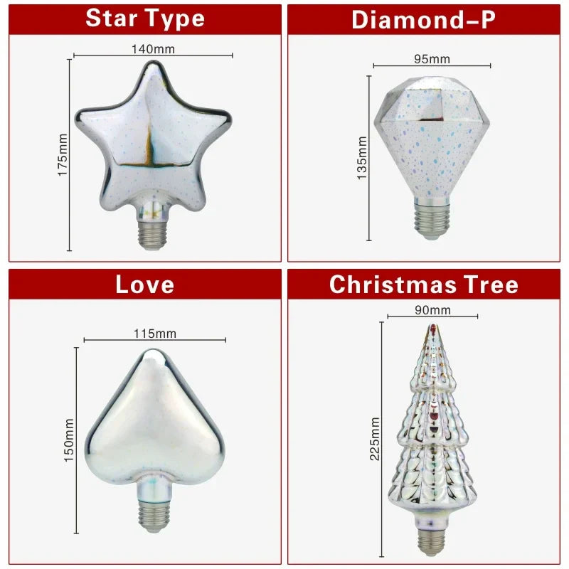 3D LED-Lampe | Vintage Feuerwerk Effekt Lampe mit E27 Fassung | 6W 85–265V | Deko, Party & Weihnachtsbeleuchtung | Auravia