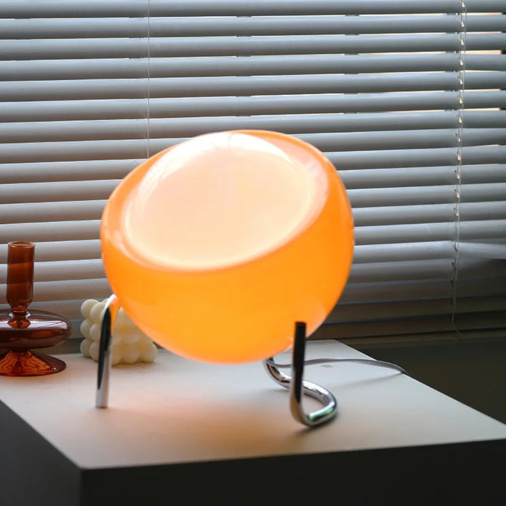 Aurivio Tischlampe | Glas & Edelstahl | Retro-Nordic Design | LED Nachtlicht Beige/Orange | Ø21×H25 cm
