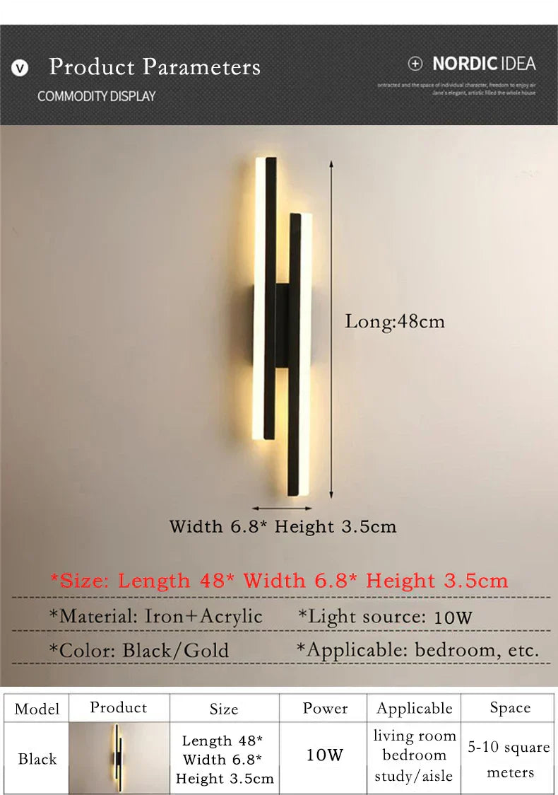 Moderne LED Wandleuchte: Schwarz/Gold Acryl Raumdekoration Licht