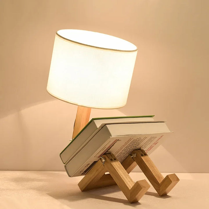 Holztischlampe mit Buchhalter - RutanFlex