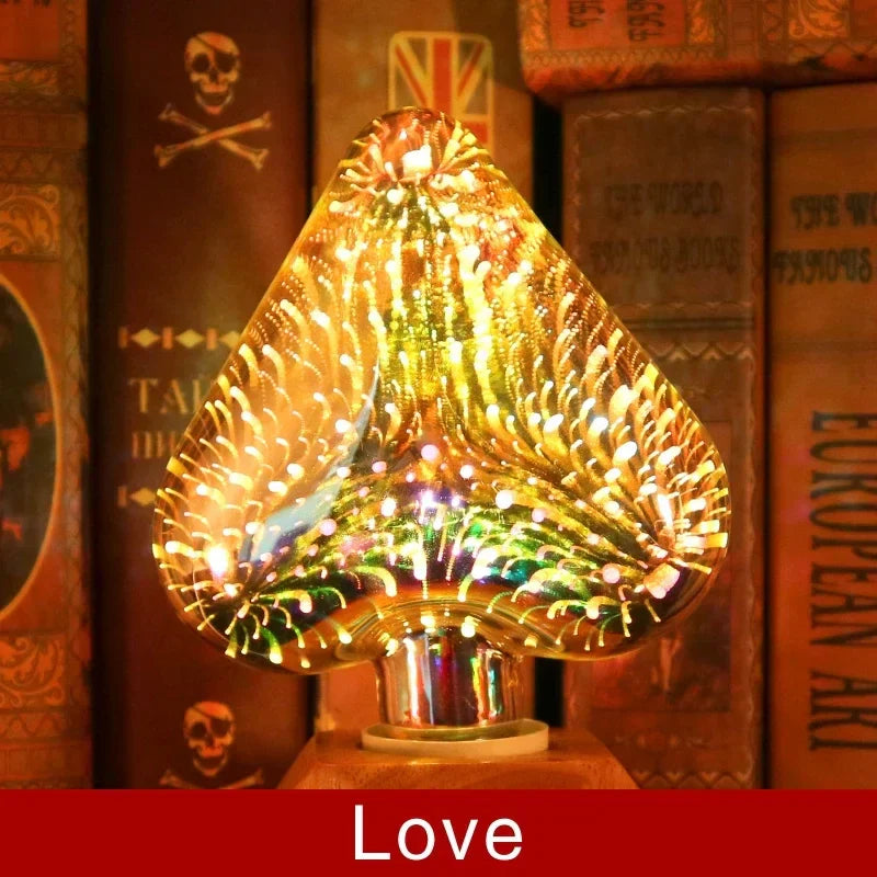 3D LED-Lampe | Vintage Feuerwerk Effekt Lampe mit E27 Fassung | 6W 85–265V | Deko, Party & Weihnachtsbeleuchtung | Auravia