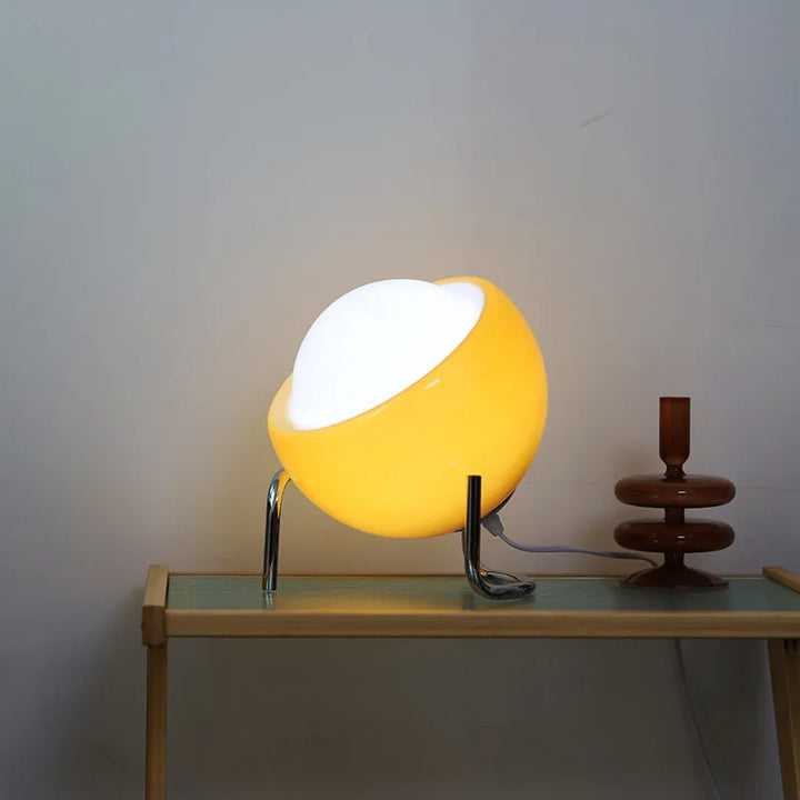 Aurivio Tischlampe | Glas & Edelstahl | Retro-Nordic Design | LED Nachtlicht Beige/Orange | Ø21×H25 cm