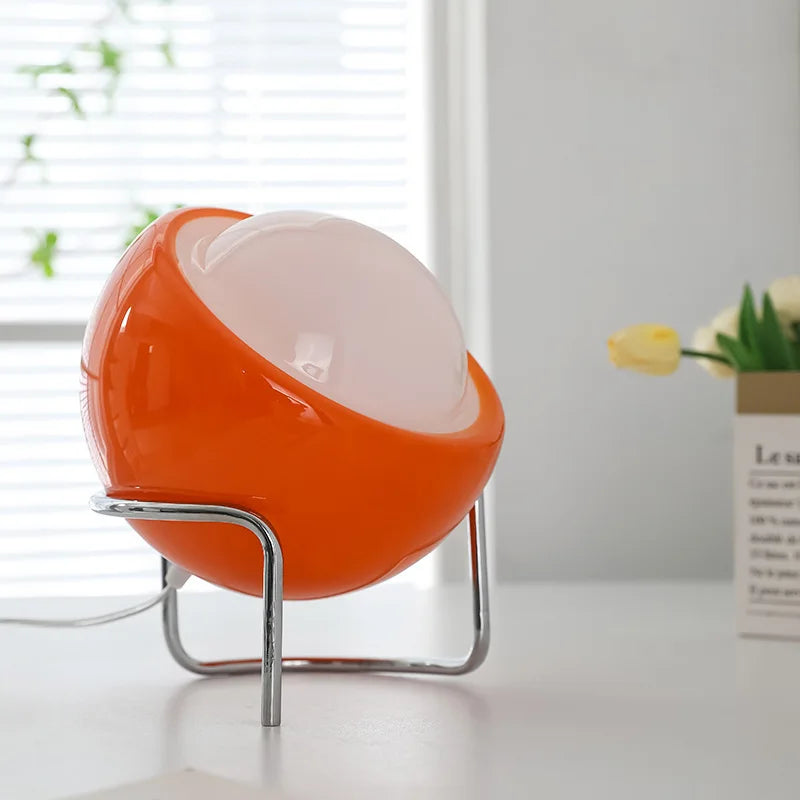 Aurivio Tischlampe | Glas & Edelstahl | Retro-Nordic Design | LED Nachtlicht Beige/Orange | Ø21×H25 cm