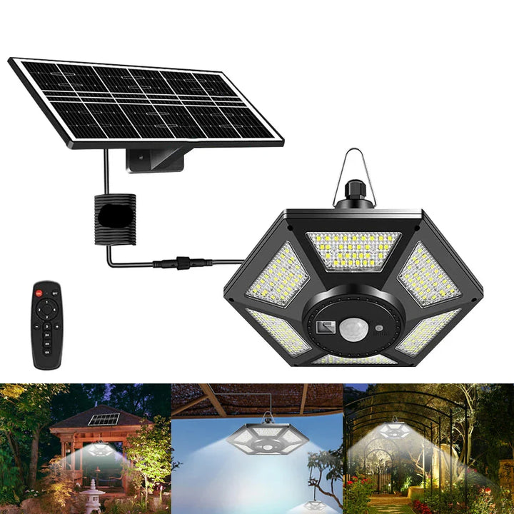 228 LED Solar Deckenleuchte | 360° Lichtwinkel | Mit Fernbedienung & Bewegungsmelder | 4400mAh Batterie