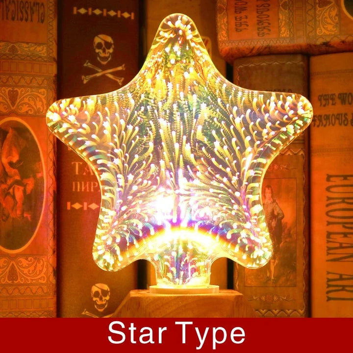 3D LED-Lampe | Vintage Feuerwerk Effekt Lampe mit E27 Fassung | 6W 85–265V | Deko, Party & Weihnachtsbeleuchtung | Auravia
