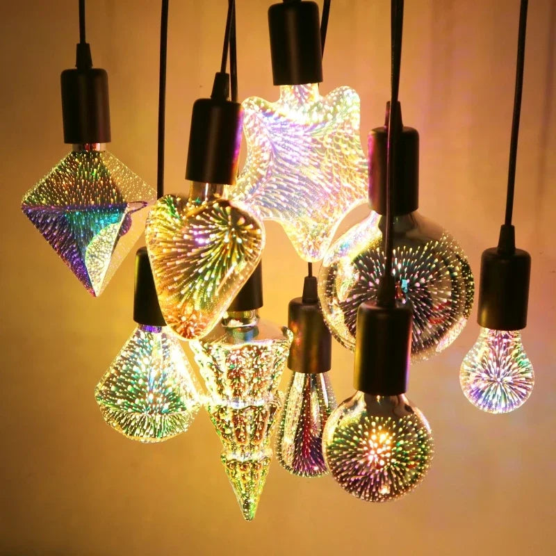 3D LED-Lampe | Vintage Feuerwerk Effekt Lampe mit E27 Fassung | 6W 85–265V | Deko, Party & Weihnachtsbeleuchtung | Auravia