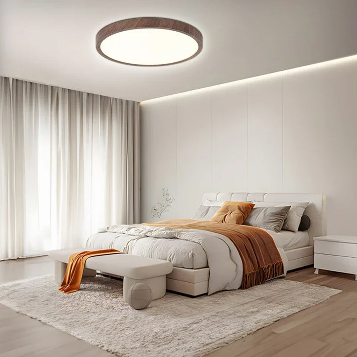 Moderne Kreisförmige Deckenleuchte mit einstellbarem LED-Licht in warmer Walnussfarbe für Wohnzimmer und Schlafzimmer