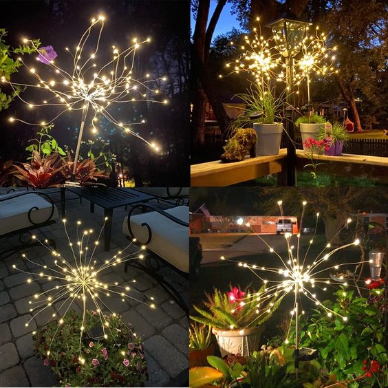 4-teilige Solar Feuerwerk Gartenlichter - Wetterfeste LED Dekorationsbeleuchtung, Solarenergie für Garten und Terrasse