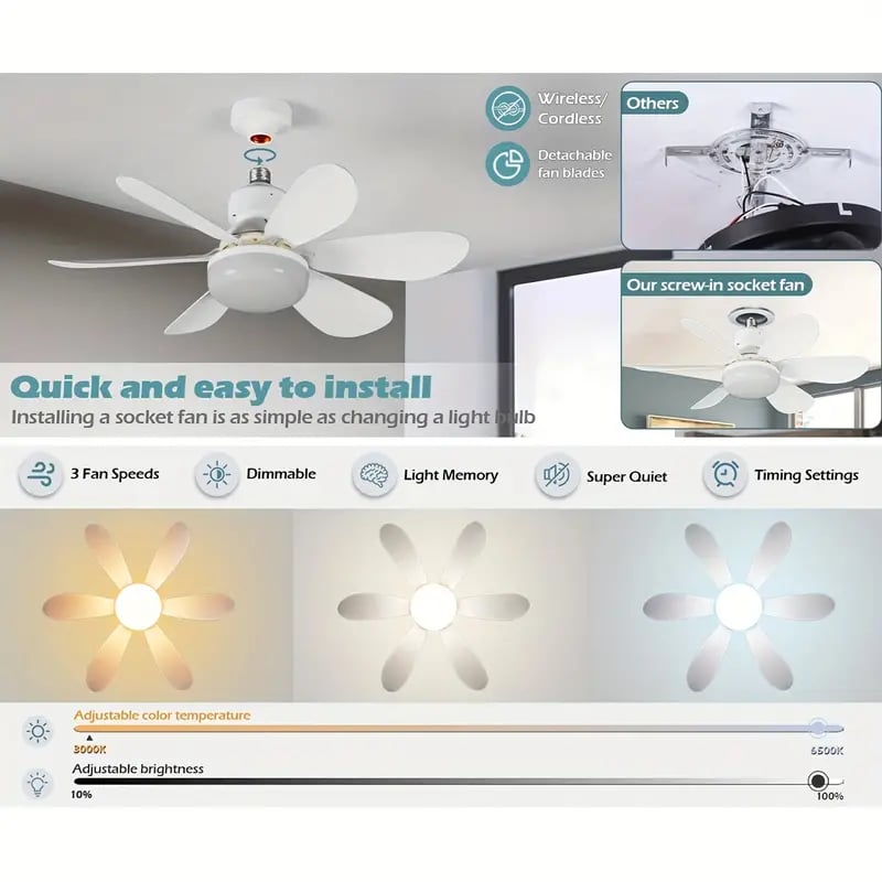 2-IN-1 TRAGBARER DECKENVENTILATOR & LICHT mit Fernbedienung