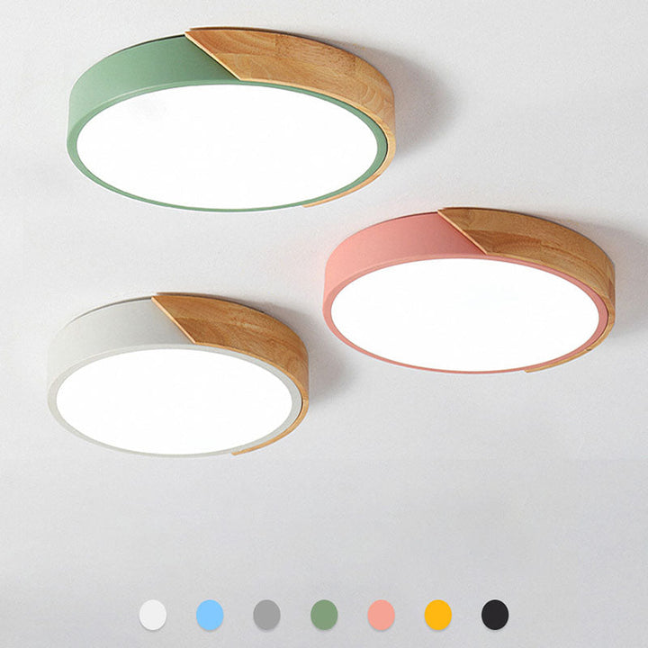 Minimalistische runde LED-Deckenleuchte mit Holzdekor – modernes Design, dimmbar