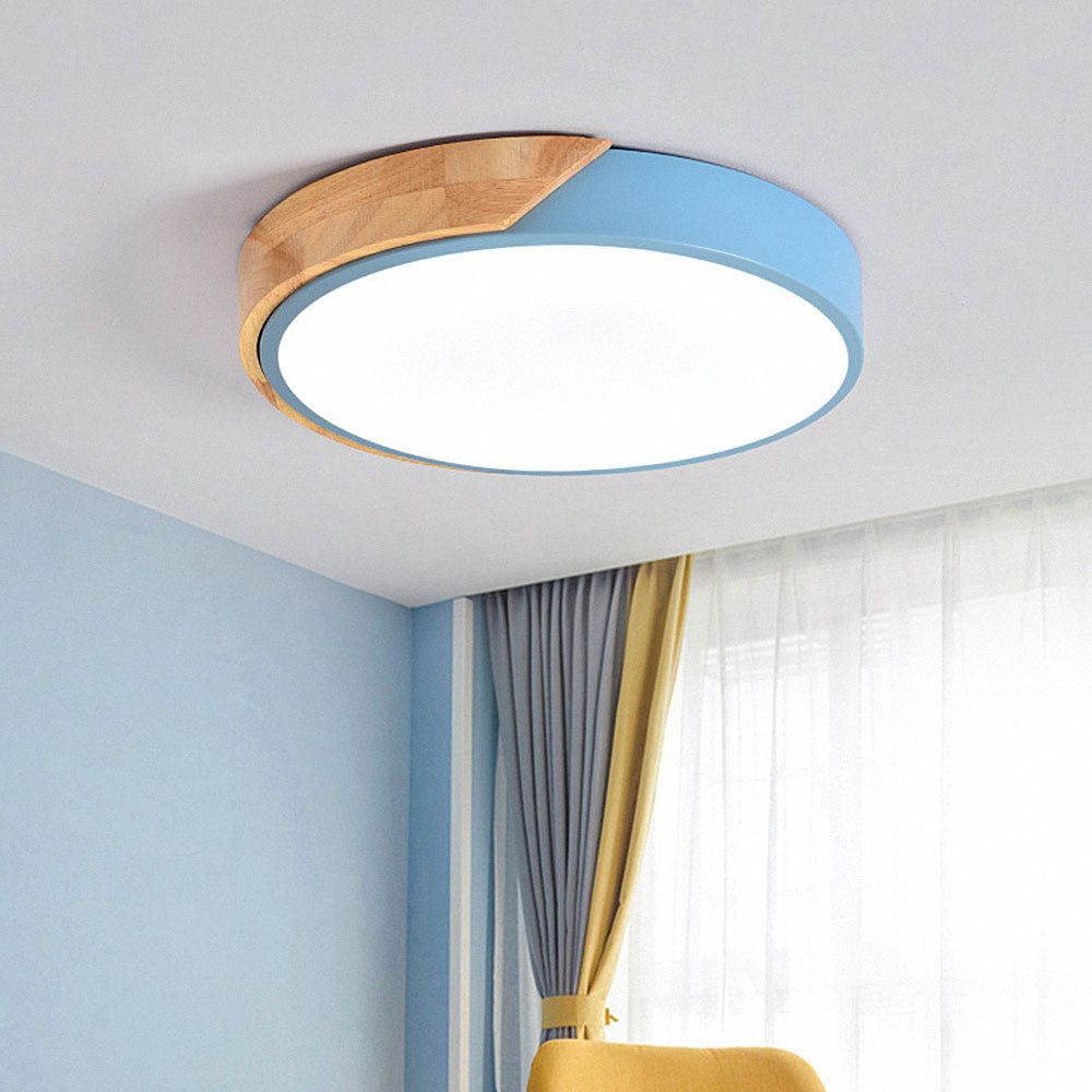 Minimalistische runde LED-Deckenleuchte mit Holzdekor – modernes Design, dimmbar